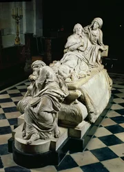 Gravmonument over Armand-Jean du Plessis, kardinal Richelieu (1585-1642), som viser kardinalen døende i Fromhetens armer, med en gråtende statue av den kristne lære ved føttene hans, 1675-94